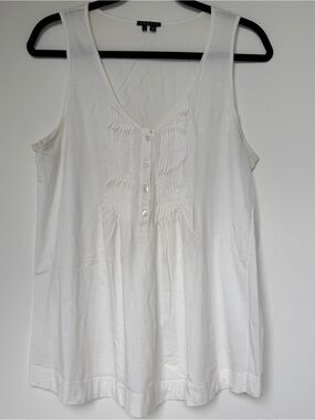 Theory White Sleeveless Pintuck Button Tank